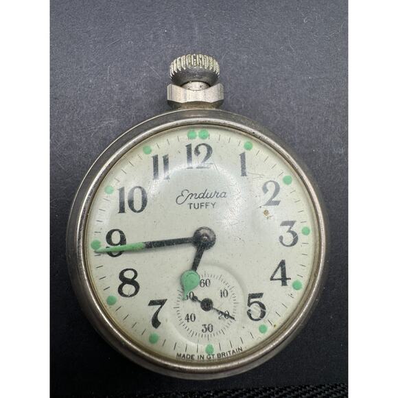 Vintage Endura Tuffy 1960\'s Manual Wind Pocket Watch Silver Tone Parts Or Repair main image 5